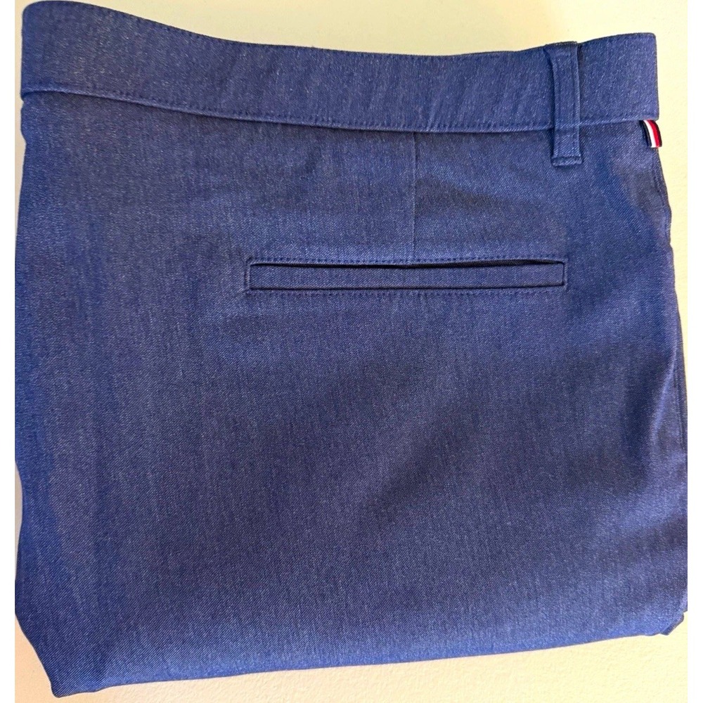 Tommy Hilfiger Men's 42x30 Blue Twill Flat Front Straight Dress Pants Stretch